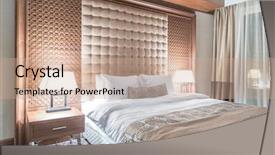  Presentation with hotel - Slide set consisting of hotel-room-with-modern-interior background and a coral colored foreground