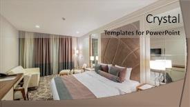  Presentation with hotel - Slide set consisting of hotel-room-with-modern-interior background and a light gray colored foreground