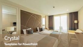  Presentation with hotel - Audience pleasing presentation theme consisting of hotel room with modern interior backdrop and a coral colored foreground