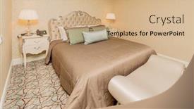  Presentation with hotel - Colorful slide set enhanced with hotel-room-with-modern-interior backdrop and a coral colored foreground