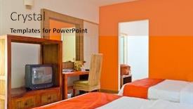  Presentation with hotel marketing strategies - Audience pleasing slide deck consisting of hotel room with orange wall and blanket on the bed backdrop and a coral colored foreground