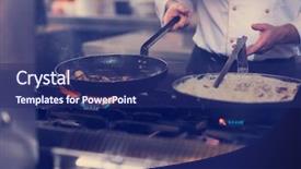  Presentation with master chef - Presentation theme having hotel sales - master chef preparing food frying background and a navy blue colored foreground
