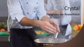  Presentation with master chef - Cool new PPT layouts with hotel sales - master chef preparing food frying backdrop and a light blue colored foreground