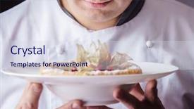  Presentation with dessert - Slides having hotel service - chef with dessert background and a sky blue colored foreground