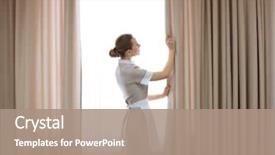  Presentation with hotel - Presentation with hotel service concept chambermaid adjusting background and a coral colored foreground