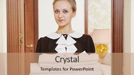 Presentation with hotel housekeeping - Slide set consisting of hotel service female housekeeping worker background and a coral colored foreground