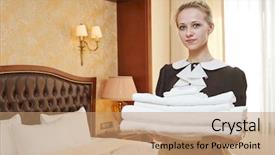  Presentation with hotel housekeeping - Audience pleasing presentation theme consisting of hotel service female housekeeping worker backdrop and a coral colored foreground