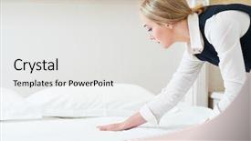  Presentation with bed hotel - Cool new PPT layouts with hotel service made making bed backdrop and a white colored foreground