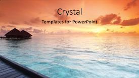  Presentation with hotel resort - Theme having hotel sunset - resort maldivian houses on sunrise background and a coral colored foreground