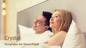  Presentation with bed hotel - Audience pleasing PPT theme consisting of hotel travel relationships and happiness concept - happy couple dreaming in bed backdrop and a lemonade colored foreground