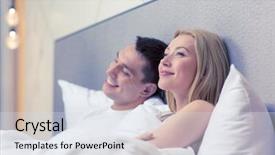  Presentation with relationships - Audience pleasing PPT theme consisting of hotel travel relationships and happiness concept - happy couple dreaming in bed backdrop and a sky blue colored foreground