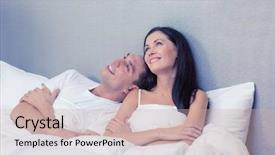 Presentation with relationships - Amazing slide set having hotel travel relationships and happiness concept - happy couple dreaming in bed backdrop and a soft green colored foreground