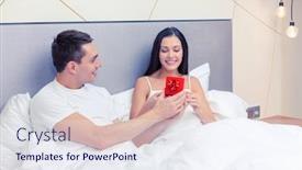  Presentation with relationships - Amazing theme having hotel travel relationships holidays and happiness concept - man giving woman little red gift box backdrop and a sky blue colored foreground