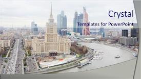  Presentation with hotel business - Slide deck having hotel ukraine and moscow city background and a sky blue colored foreground