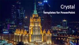  Presentation with hotel business - Slide deck having hotel ukraine and moscow city background and a navy blue colored foreground