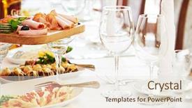  Presentation with catering - Audience pleasing theme consisting of silverware napkin and glass stemware backdrop and a lemonade colored foreground