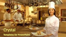  Presentation with restaurant kitchen - Cool new PPT theme with cercle de qualite - cooks in a kitchen backdrop and a tawny brown colored foreground