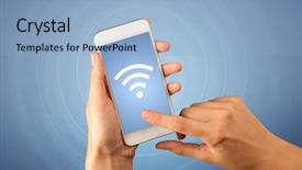  Presentation with wireless - Beautiful presentation theme featuring hotspot wifi - female fingers touching smartphone backdrop and a light blue colored foreground
