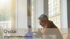  Presentation with coffee shop - Beautiful presentation design featuring hotspot wifi - man in trendy coffee shop backdrop and a  colored foreground