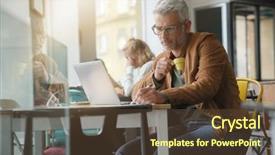  Presentation with coffee shop - Presentation design enhanced with hotspot wifi - man in trendy coffee shop background and a  colored foreground