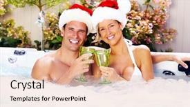  Presentation with hot tub - PPT theme featuring hottub - happy christmas santa couple background and a  colored foreground
