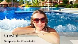  Presentation with sensuality woman black angel relaxing - Audience pleasing slides consisting of hottub - woman relaxing in jacuzzi vacation backdrop and a  colored foreground