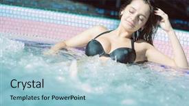  Presentation with young sing woman singing young - Cool new PPT theme with hottub - young woman enjoying jacuzzi backdrop and a light blue colored foreground