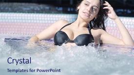  Presentation with spa - Beautiful PPT layouts featuring hottub - young woman enjoying jacuzzi backdrop and a  colored foreground
