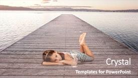  Presentation with sand clock - PPT theme featuring sand clock - little girl looking an hourglass background and a coral colored foreground