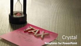  Presentation with notepad - Cool new PPT layouts with hour-glass-with-word-tax backdrop and a violet colored foreground