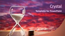  Presentation with bright - Colorful slide set enhanced with hourglass with coins on wooden backdrop and a violet colored foreground