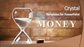  Presentation with wooden - Theme having hourglass with coins on wooden background and a  colored foreground
