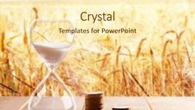  Presentation with challenge - Colorful presentation design enhanced with hourglass with coins on wooden backdrop and a  colored foreground