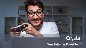  Presentation with video game 3d play games - PPT theme with hours late in the office background and a gray colored foreground
