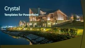  Presentation with lake - Cool new PPT theme with hourse night - nice modern house near lake backdrop and a ocean colored foreground