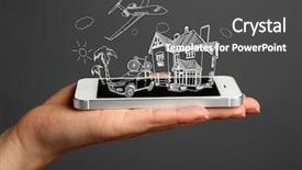  Presentation with smartphone - Presentation consisting of smart house - concept of planning vacation background and a dark gray colored foreground