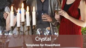  Presentation with friends eating and drinking wine - Beautiful presentation design featuring house - midsection of friends holding drinks backdrop and a tawny brown colored foreground