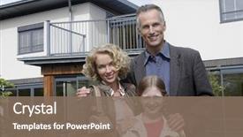  Presentation with college education happy smiling - Slide deck with house - portrait of a smiling couple background and a  colored foreground