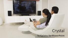  Presentation with television watching - Slide deck featuring house - relaxed couple sitting background and a soft green colored foreground