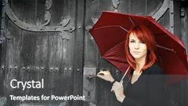  Presentation with swimming beautiful girl swims underwater - Slide deck consisting of house ambrella - beautiful girl under rad umbrella background and a dark gray colored foreground