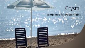  Presentation with under umbrella - Beautiful slide deck featuring house ambrella - two dark blue empty chairs backdrop and a light blue colored foreground