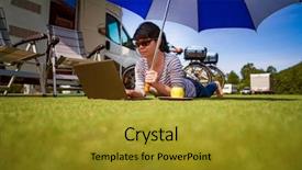  Presentation with caravan - Beautiful slides featuring house ambrella - woman on the grass looking backdrop and a gold colored foreground