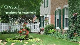  Presentation with old fashioned - Slides featuring house american flag - old fashioned garden background and a tawny brown colored foreground