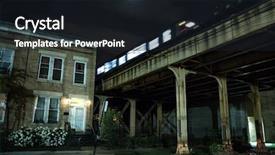  Presentation with urban train - Amazing slide set having urban elevated city of chicago cta subway train crossing a bridge at night next to a house and a dark alley backdrop and a wine colored foreground