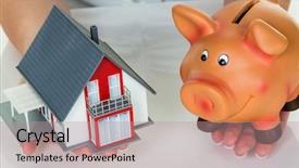  Presentation with financing - Amazing PPT layouts having house and a piggy bank backdrop and a coral colored foreground