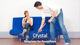  Presentation with apartment - Colorful presentation theme enhanced with house and home apartment cleaning backdrop and a ocean colored foreground