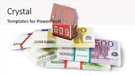  Presentation with white house - Colorful slide deck enhanced with house and money euro isolated backdrop and a  colored foreground