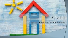  Presentation with building blocks - PPT layouts with house-and-sun-made background and a light blue colored foreground