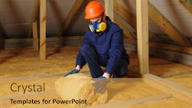  Presentation with glass construction - Audience pleasing PPT theme consisting of house-attic-insulation-construction-worker backdrop and a yellow colored foreground