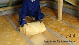  Presentation with glass construction - PPT theme featuring house-attic-insulation-construction-worker background and a yellow colored foreground